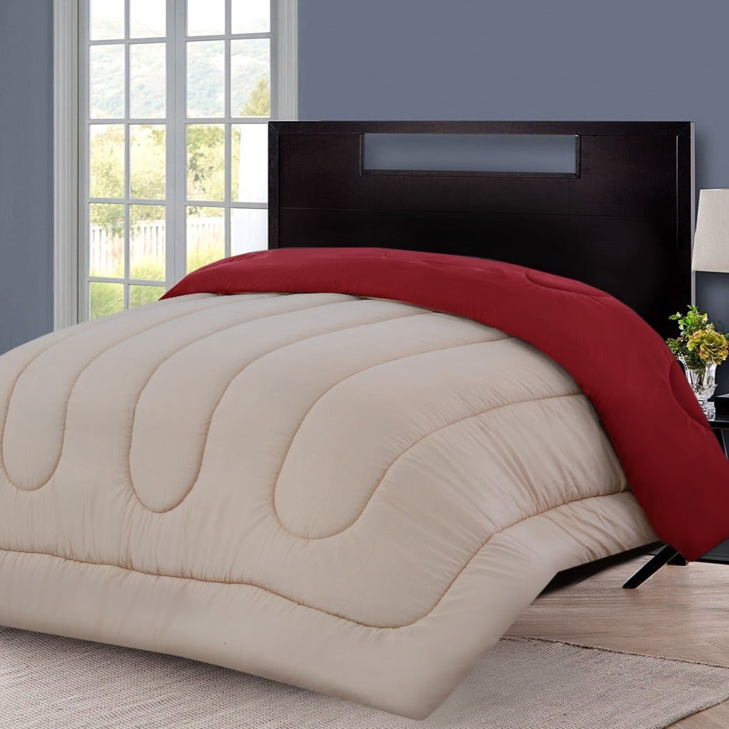 1 PC Double Winter Comforter-Beige Over Maroon Comforters Apricot