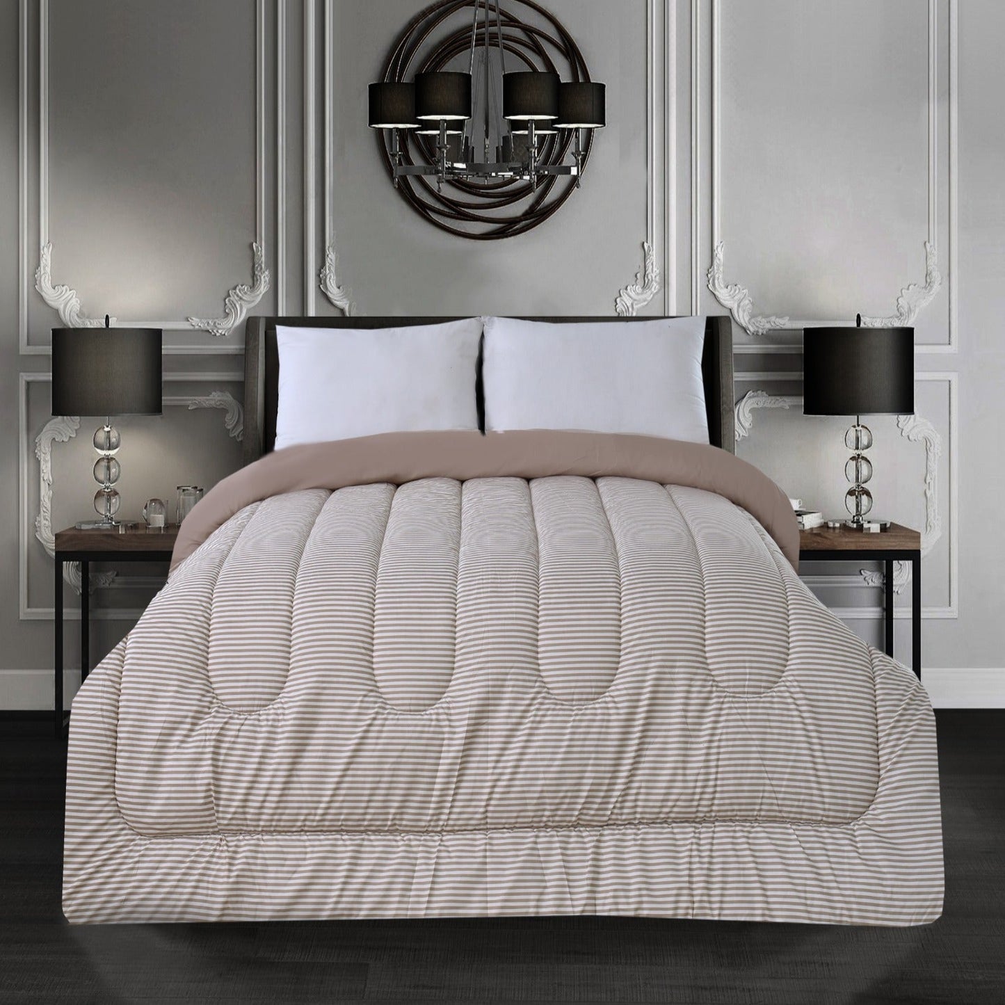 1 PC Double Winter Comforter-Beige Stripes Comforters Apricot