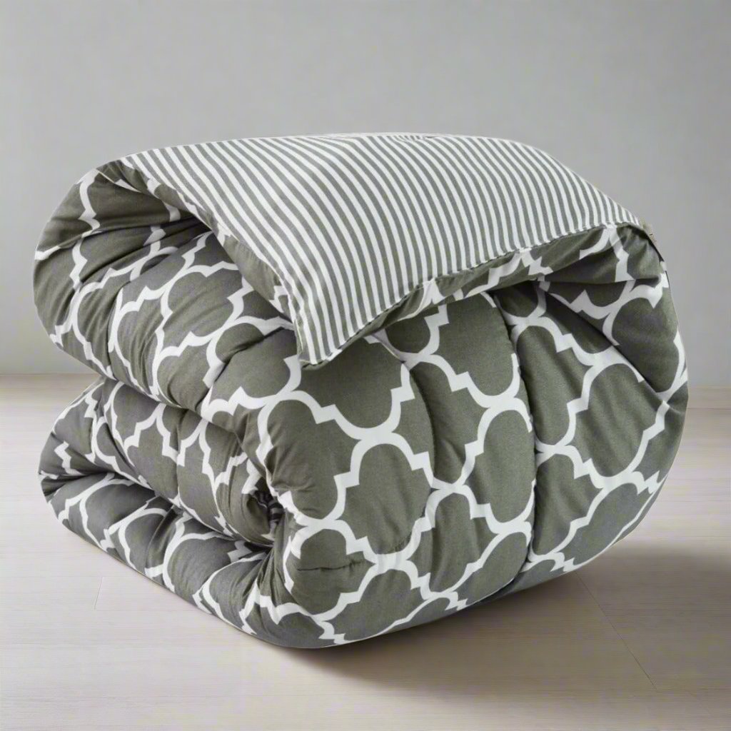 1 PC Double Winter Comforter-Grey Geometric Comforters Apricot