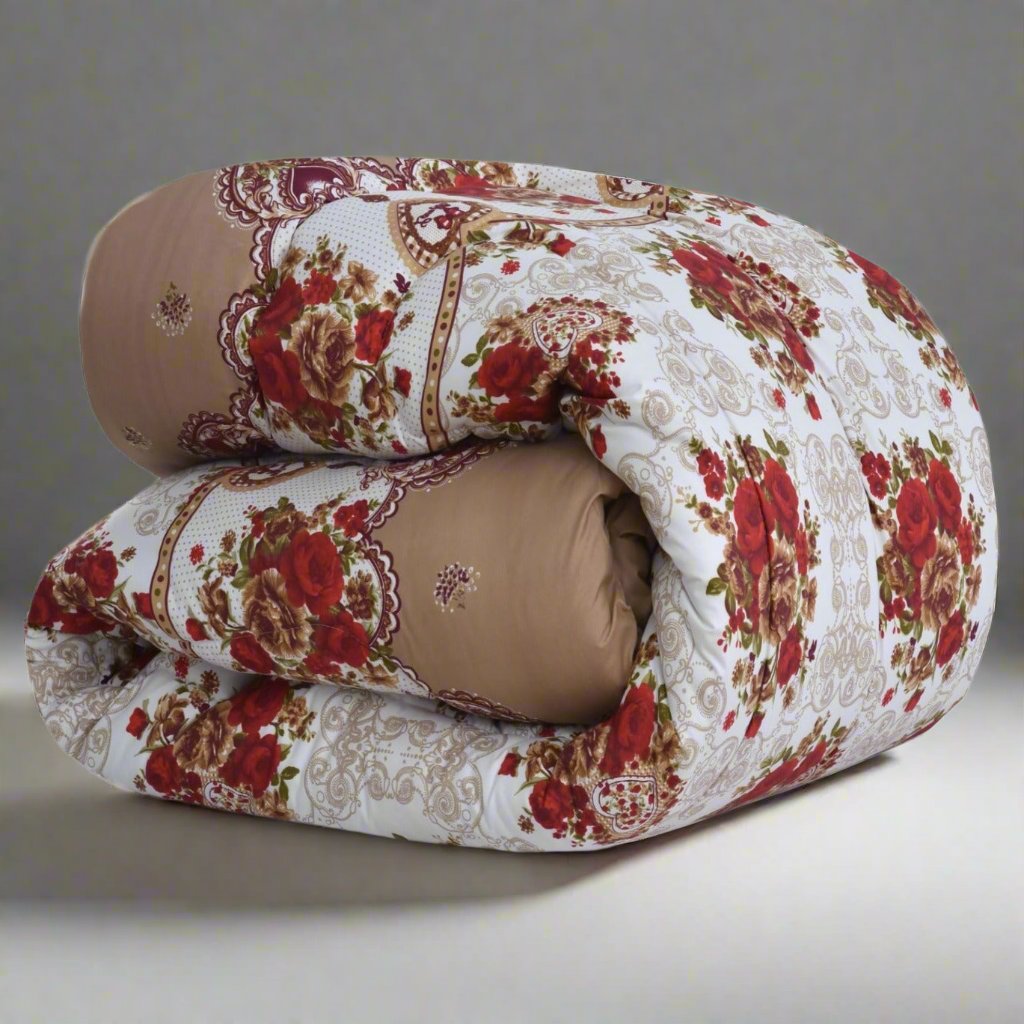 1 PC Double Winter Comforter-Red Roses Comforters Apricot