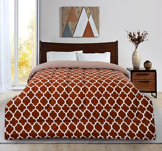 1 PC Double Winter Comforter-Brown Geometric Comforters Apricot