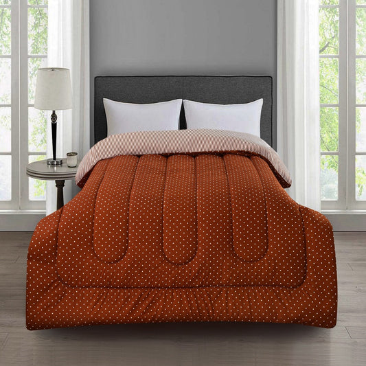 1 PC Double Winter Comforter-Brown Polka Comforters Apricot