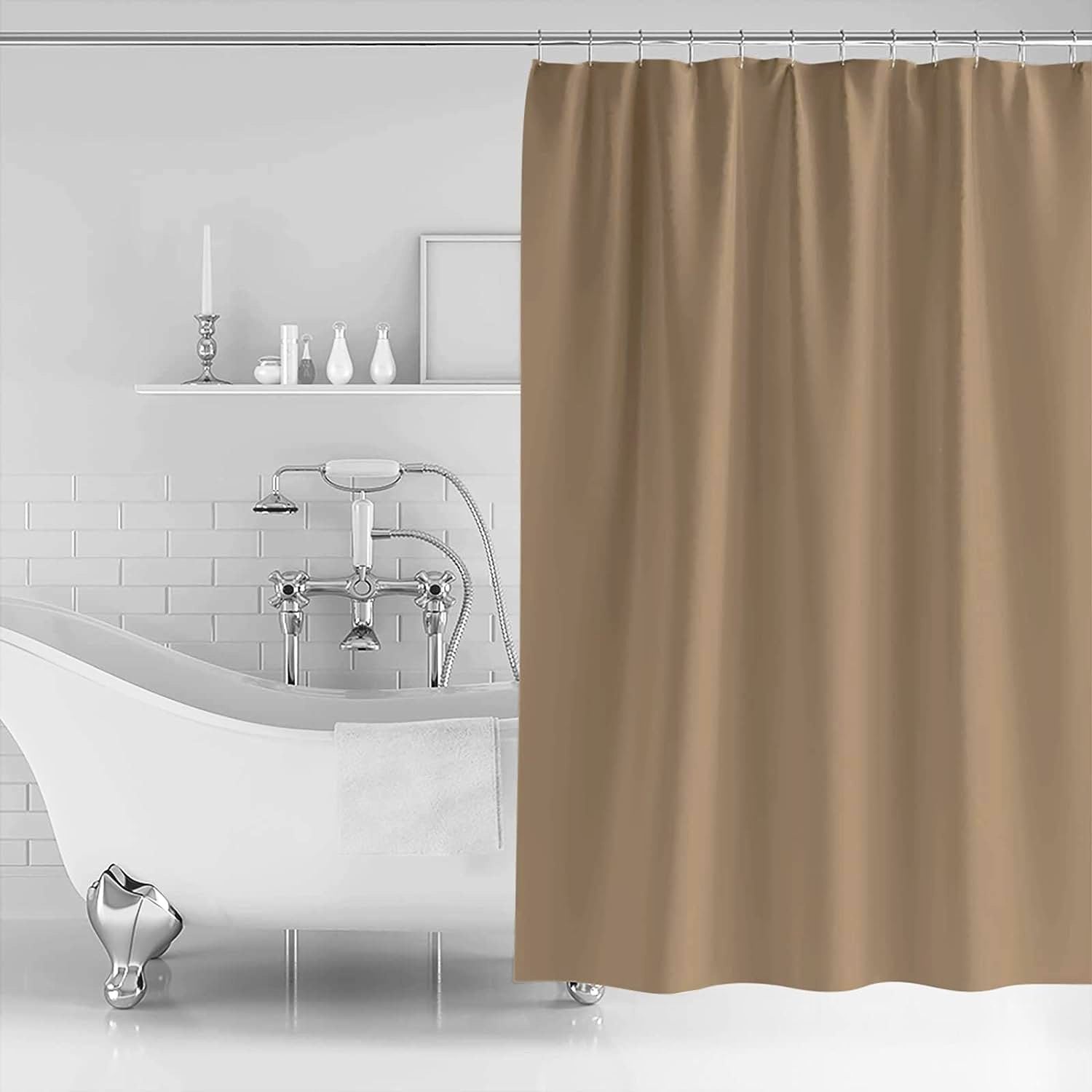 1 PC Waterproof Shower Curtain-Light Brown Curtains Apricot