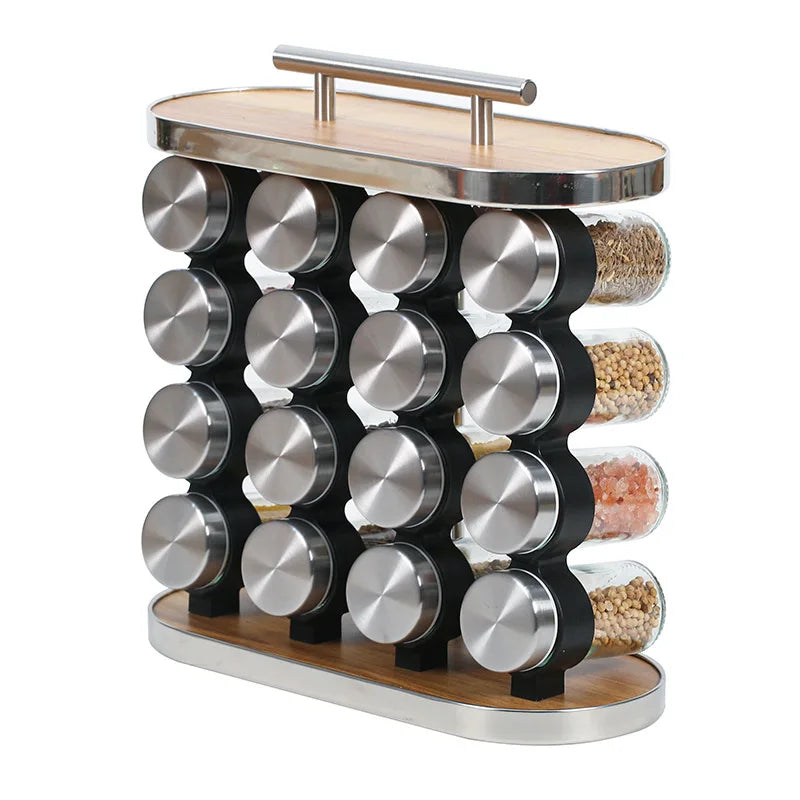 16 PCs Portable Spice Jar with13933 Wooden Stand Spice and sugar Jar Apricot