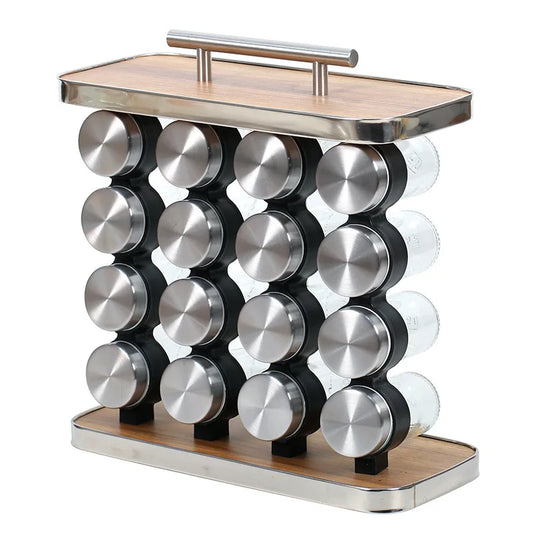 16 PCs Portable Spice Jar with 13933 Wooden Stand Spice and sugar Jar Apricot