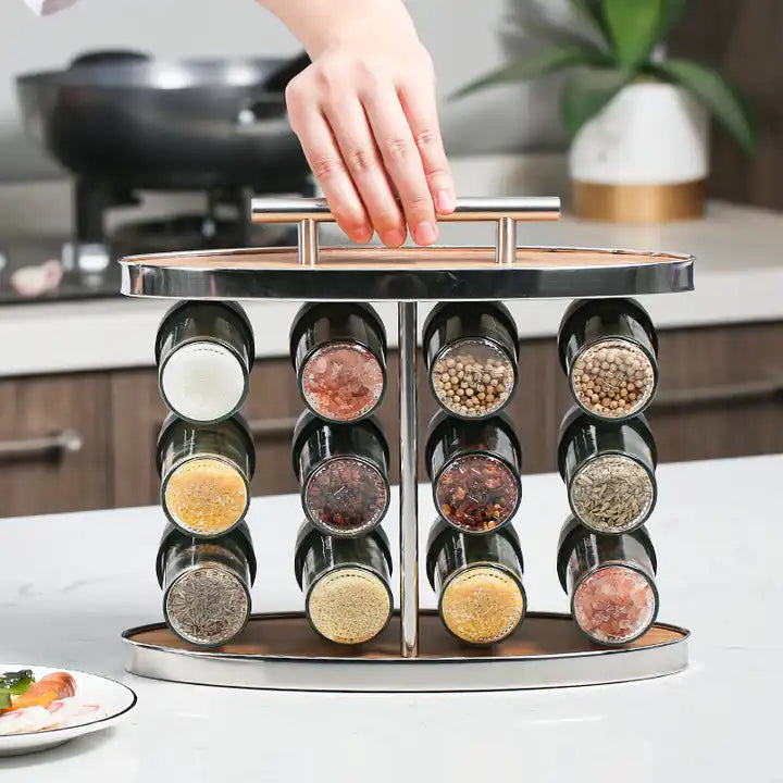 16 PCs Portable Spice Jar with13933 Wooden Stand Spice and sugar Jar Apricot