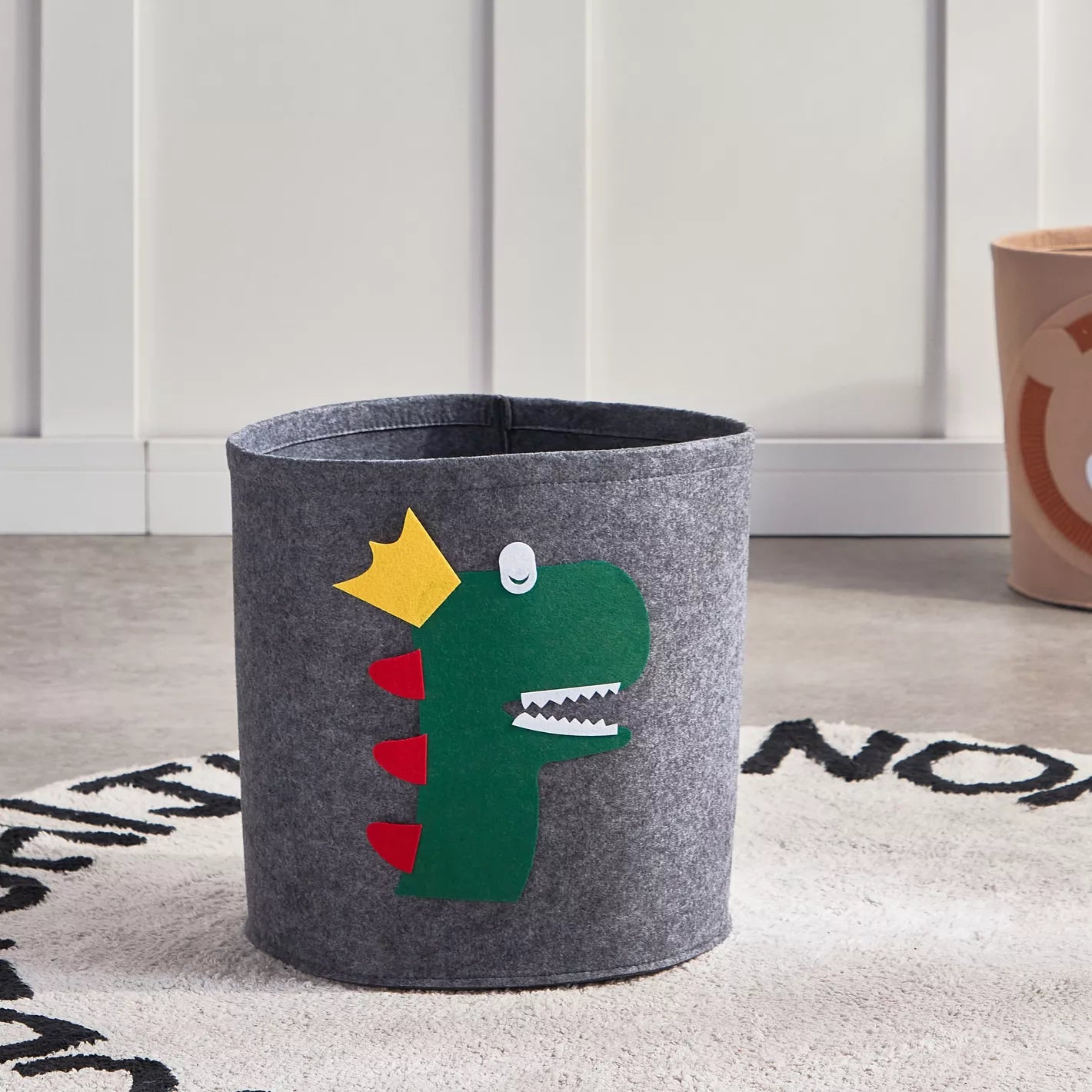 Animal Pattern Toy & Laundry Basket With Lid-Dino Apricot