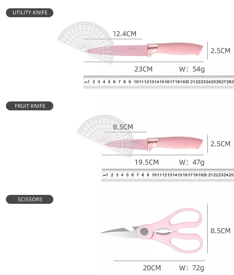 19 PCs Silicon Cooking & Knife Set With Board-13941Solid Pink cooking set Apricot