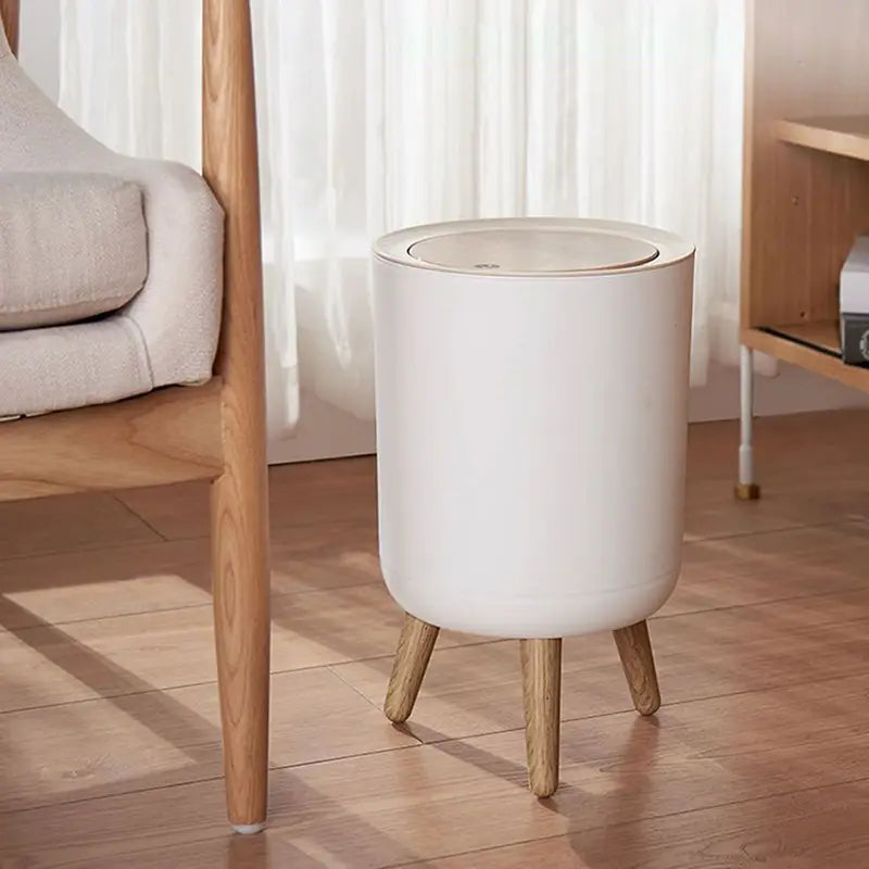 Indoor trash Bin With Wooden Feets-SA2408-108 Bathroom Accessory Sets Apricot