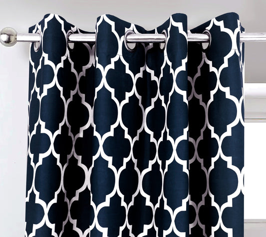 2 PCs Blackout Room Curtains-Blue Geometric Curtains Apricot