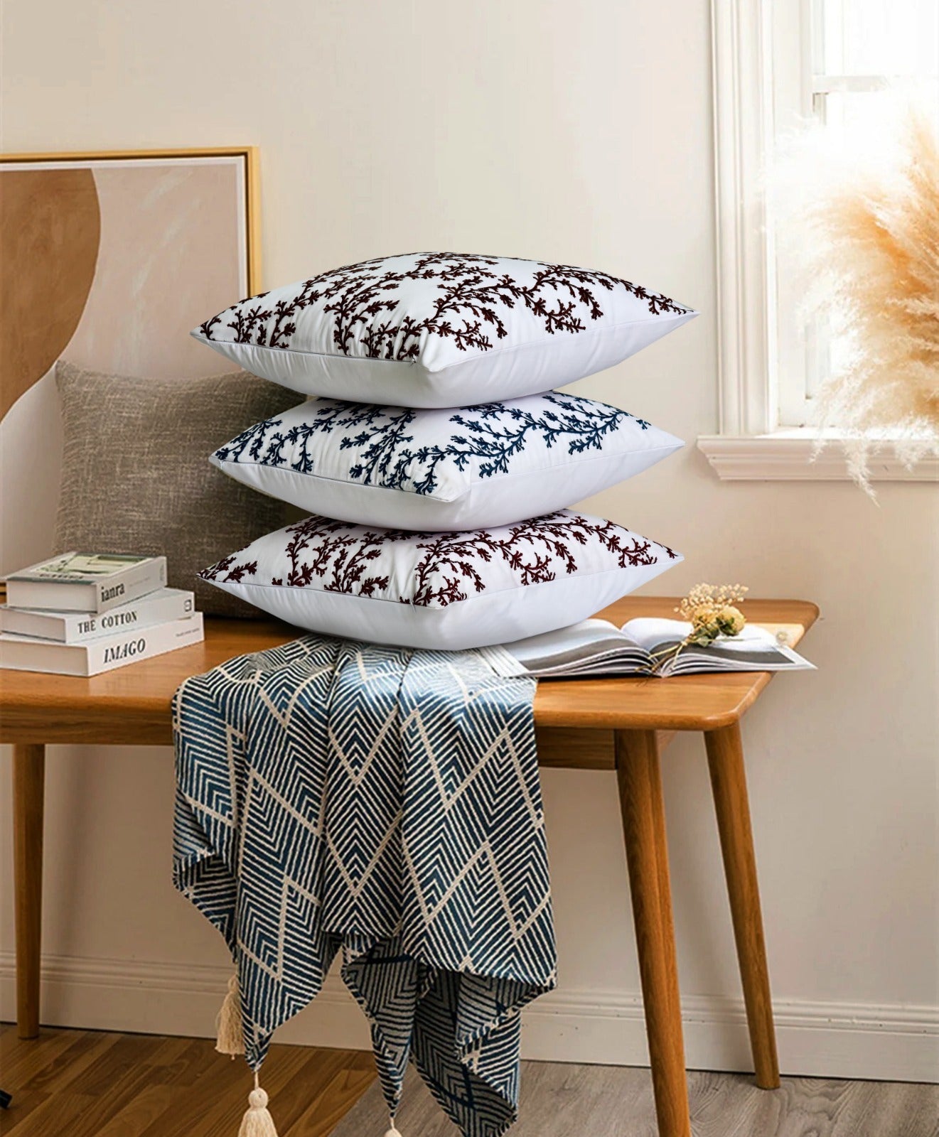 2 PCs Blue Embroidered 5338 Cushions cushions Apricot