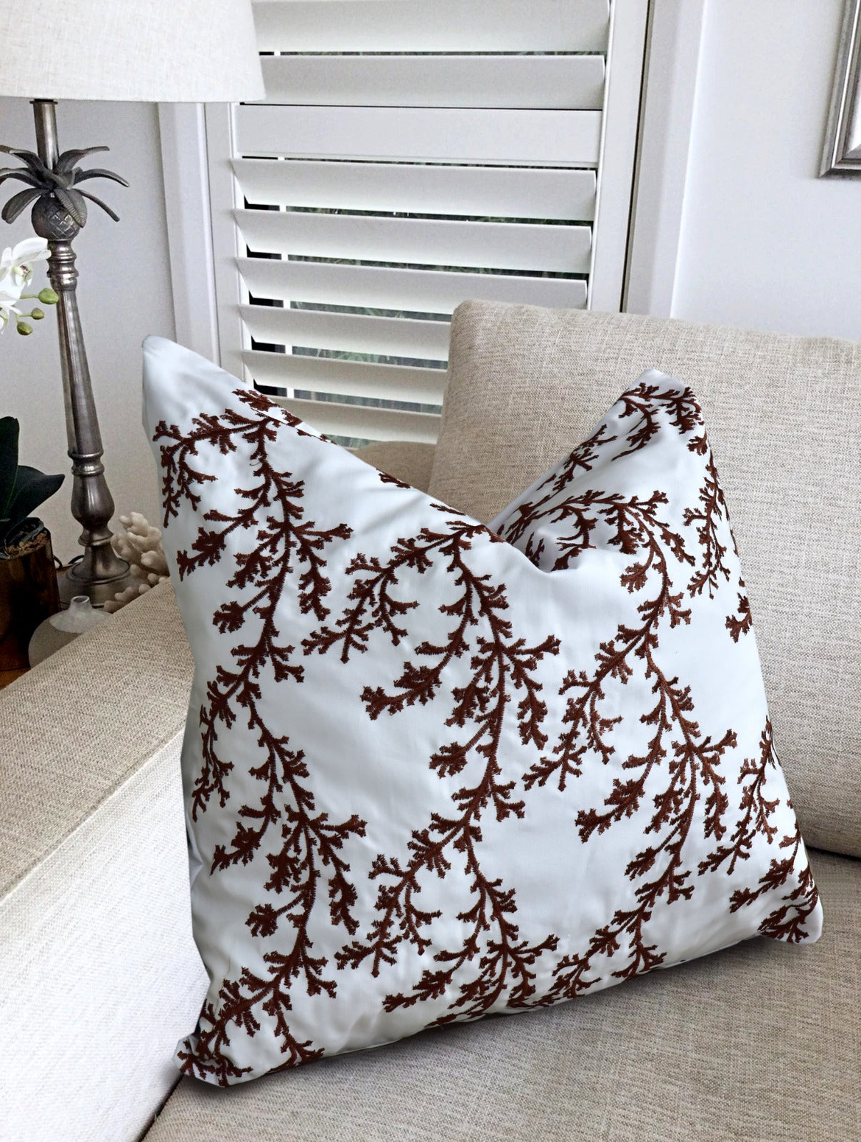 2 PCs Brown Embroidered Cushions Apricot
