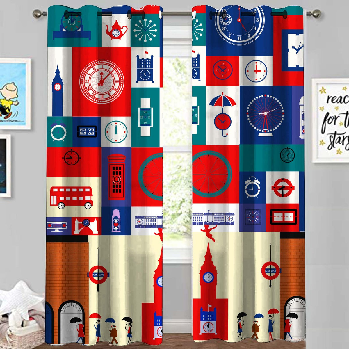 2 PCs Duck Curtains Panel With Lining-London Traffic Curtains Apricot