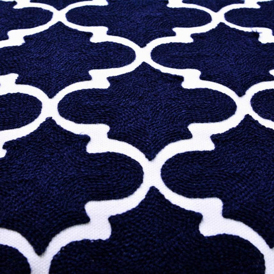 2 PCs Embroidered Cushions-(3048)Blue Geometric cushions Apricot