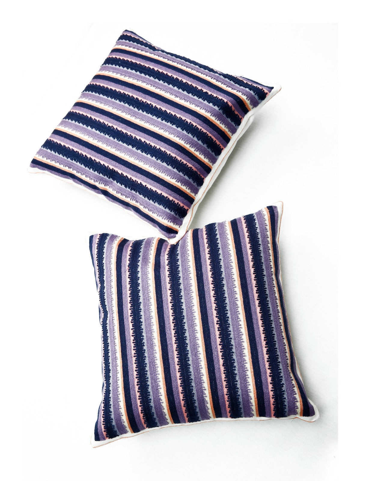 2 PCs Embroidered Cushions-Multi lines cushions Apricot