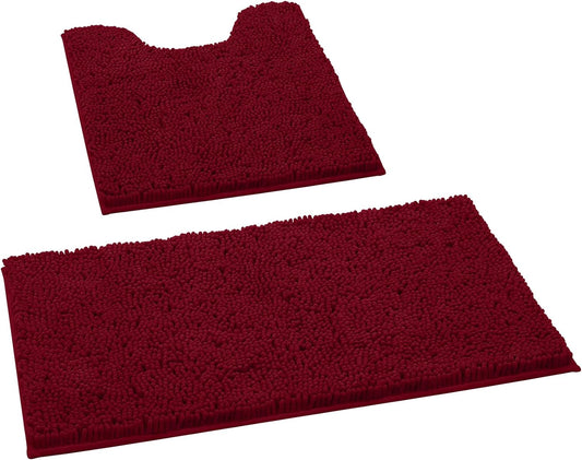 2 PCs Microfiber Anti Slip Commode Mat Set-Burgundy Bath Mats Apricot