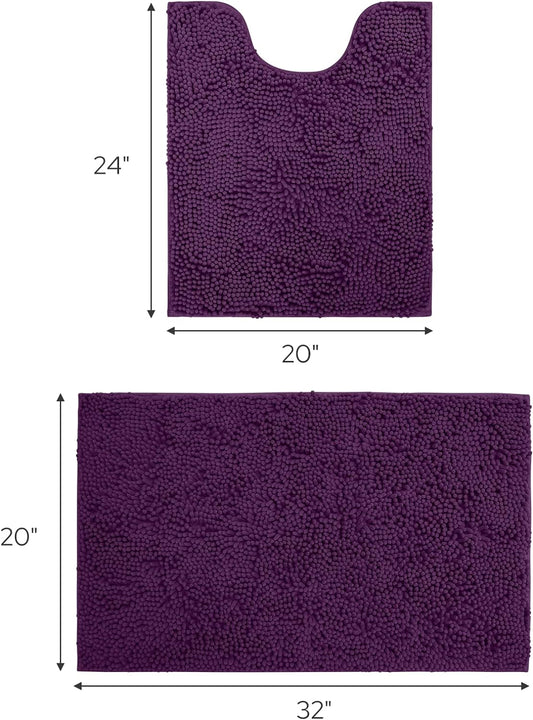 2 PCs Microfiber Anti Slip Commode Mat Set-Dark Purple Bath Mats Apricot