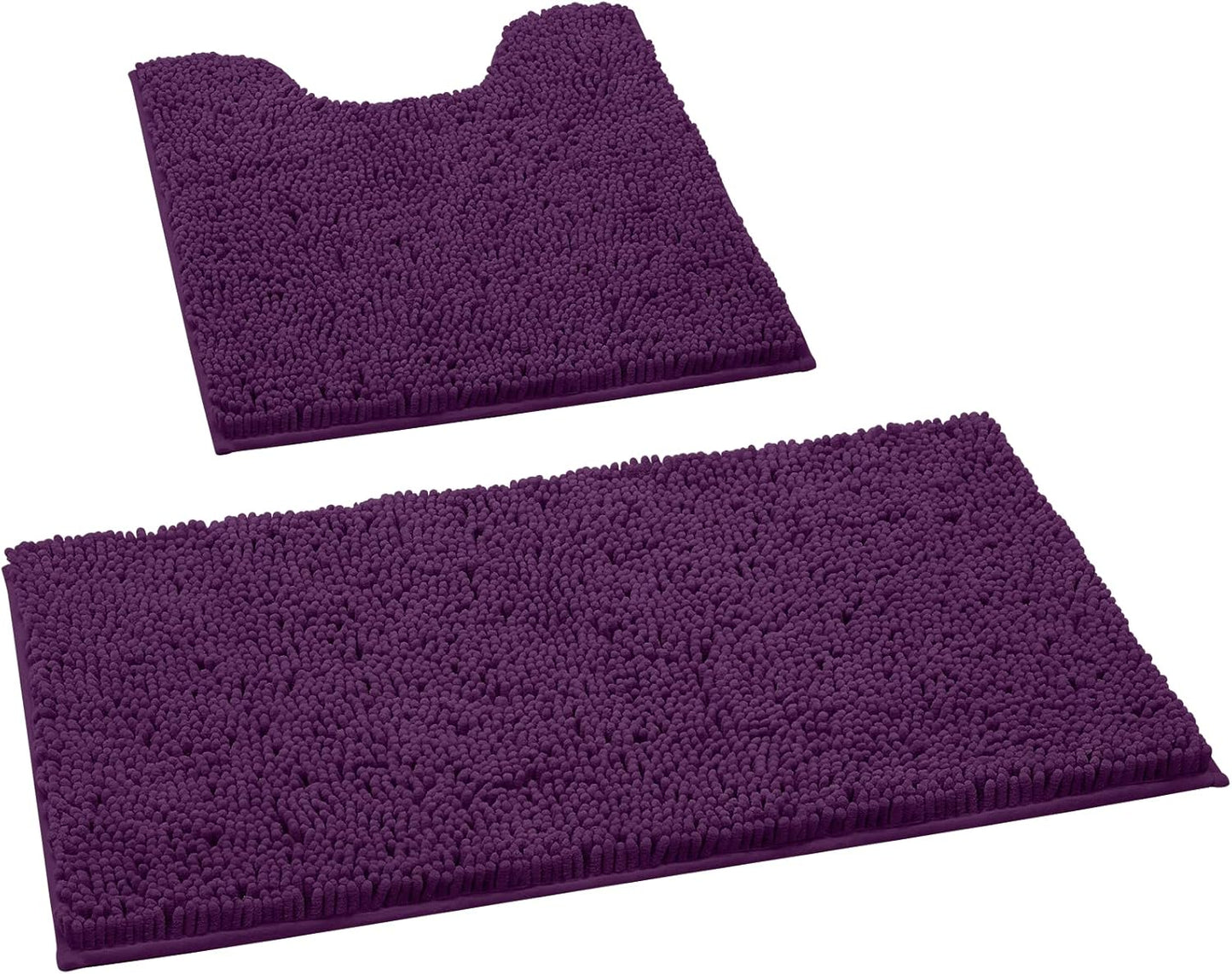 2 PCs Microfiber Anti Slip Commode Mat Set-Dark Purple Bath Mats Apricot