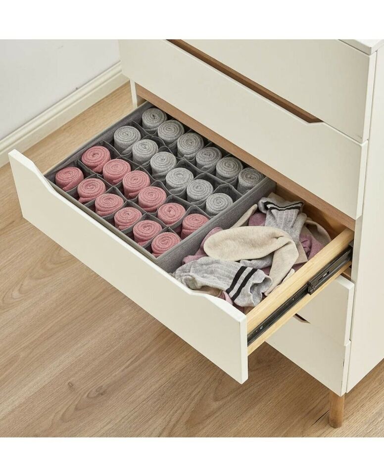 2 Packs Foldable Drawer Organizers for Clothing-5018 -24 Grids Apricot