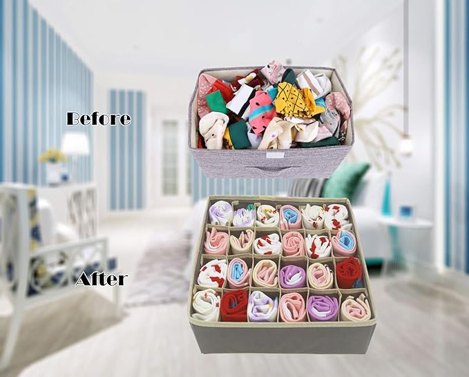 2 Packs Foldable Drawer Organizers for Clothing-5018 -24 Grids Apricot