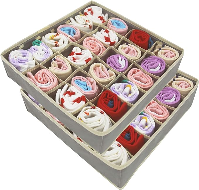 2 Packs Foldable Drawer Organizers for Clothing-5018 -24 Grids Apricot