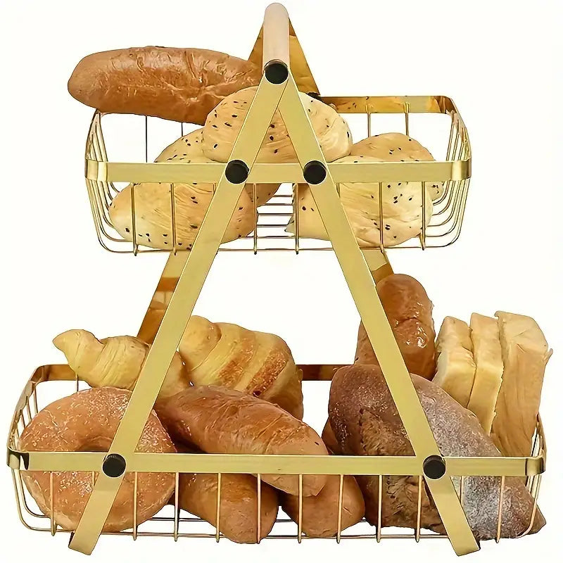 2 Tier Metalic Multi Purpose Storage Basket-5345 Golden Apricot