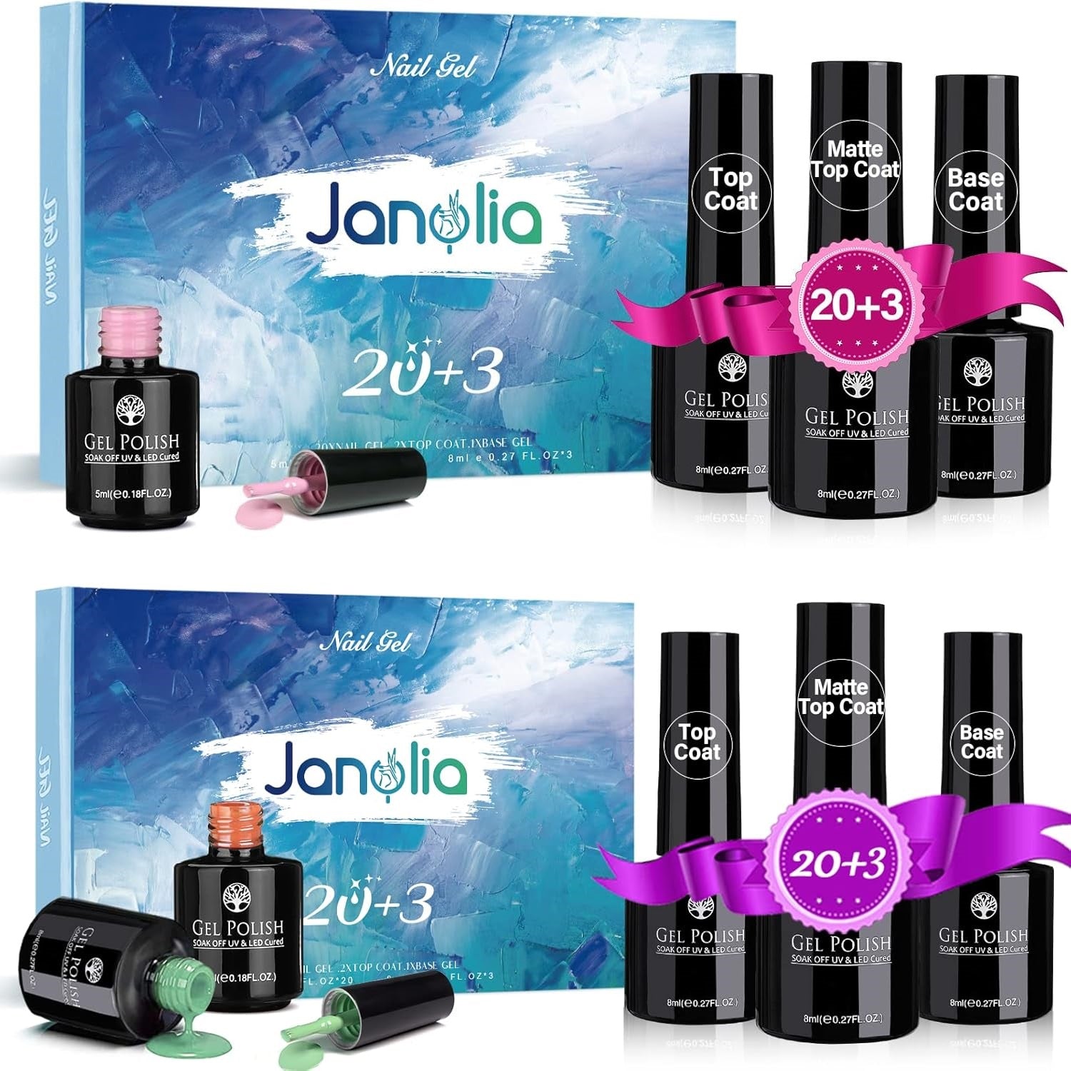 23 PCs Nail Art Acrylic Gel Nail Polish Set Nail Polishes Apricot