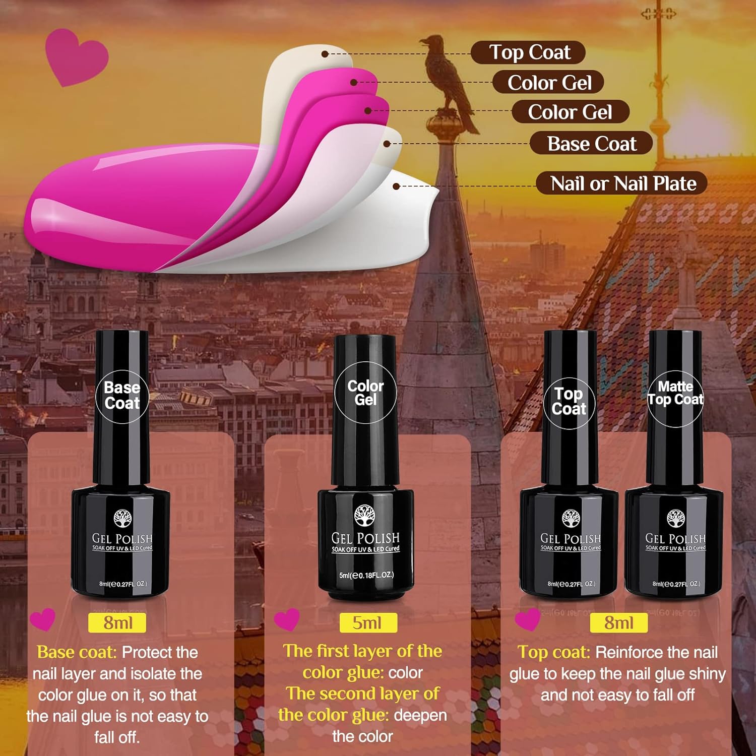 23 PCs Nail Art Acrylic Gel Nail Polish Set Nail Polishes Apricot