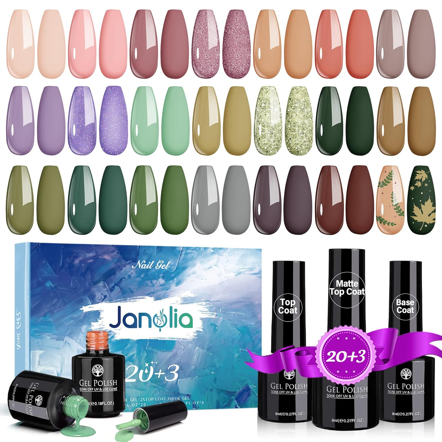 23 PCs Nail Art Acrylic Gel Nail Polish Set Nail Polishes Apricot