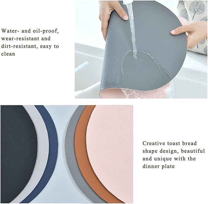 2PCs Oval Shape Leather Placemat Table Mats Apricot