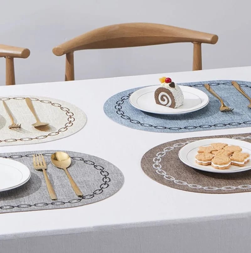 2PCs Oval Shape Leather Placemats(SA2405-258) Table Mats Apricot