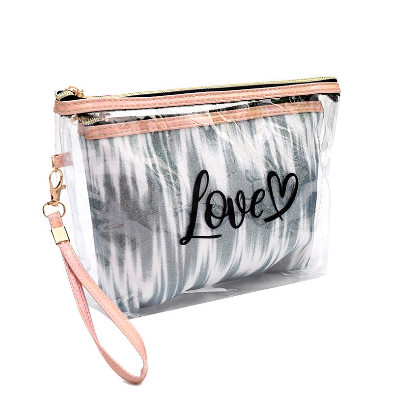 2PCs Portable Makeup Organizer Bag-LOVE(SA2405-125) Cosmetic Organizer Apricot