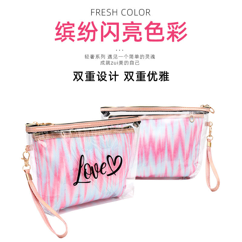 2PCs Portable Makeup Organizer Bag-LOVE(SA2405-125) Cosmetic Organizer Apricot
