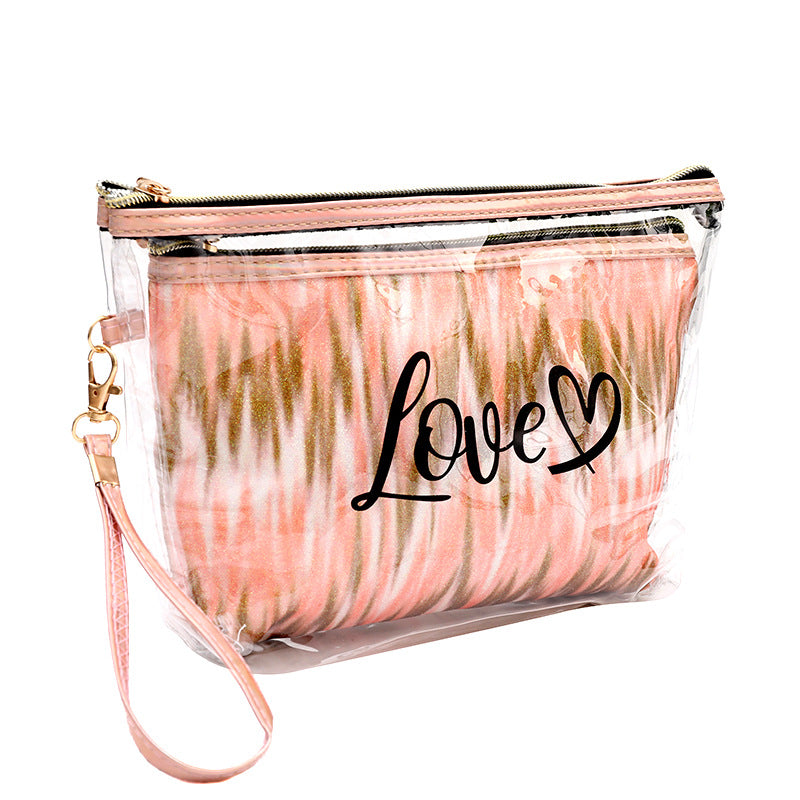 2PCs Portable Makeup Organizer Bag-LOVE(SA2405-125) Cosmetic Organizer Apricot 5906Red