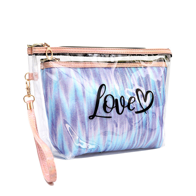 2PCs Portable Makeup Organizer Bag-LOVE(SA2405-125) Cosmetic Organizer Apricot 5907Purple