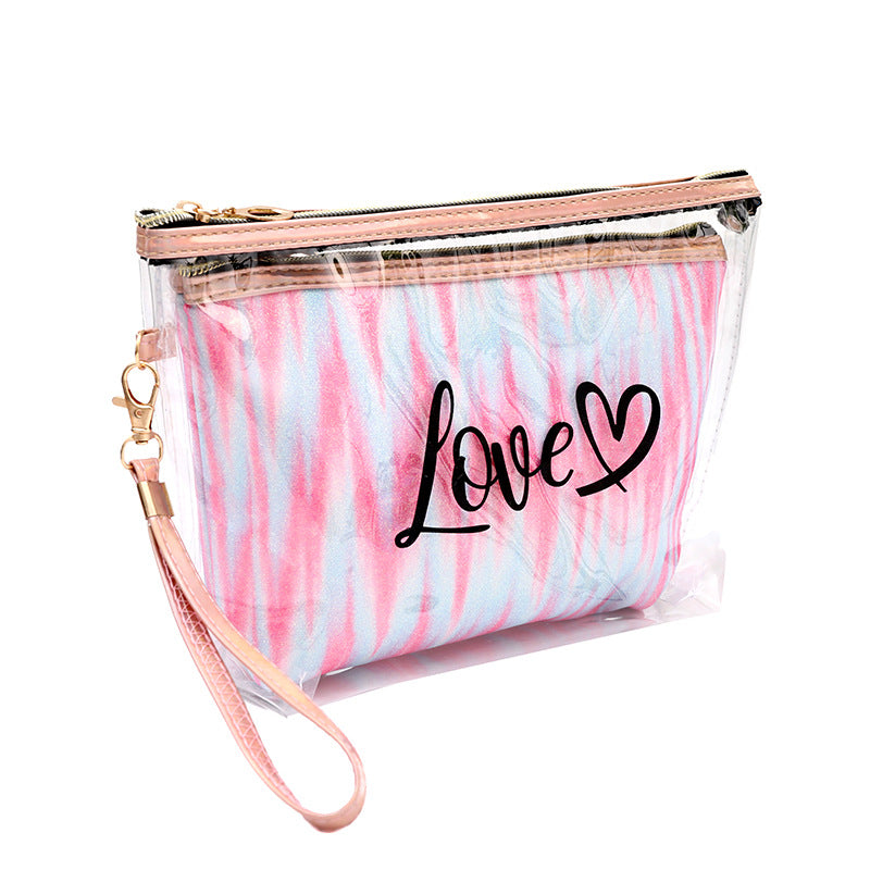 2PCs Portable Makeup Organizer Bag-LOVE(SA2405-125) Cosmetic Organizer Apricot 5905Pink