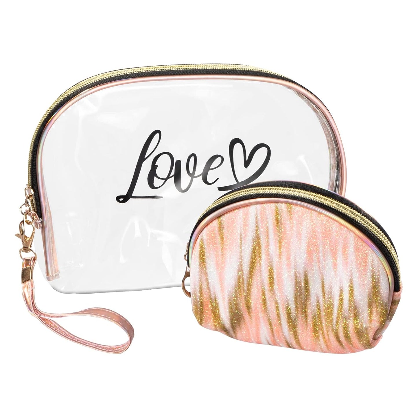 2PCs Portable Makeup Organizer Bag-LOVE(SA2405-125) Cosmetic Organizer Apricot
