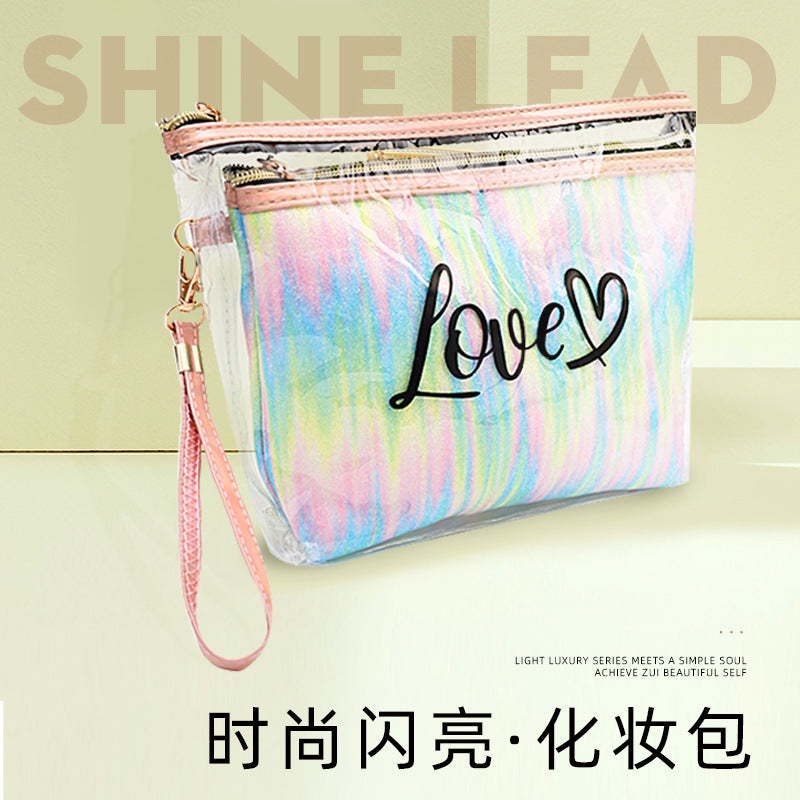 2PCs Portable Makeup Organizer Bag-LOVE(SA2405-125) Cosmetic Organizer Apricot
