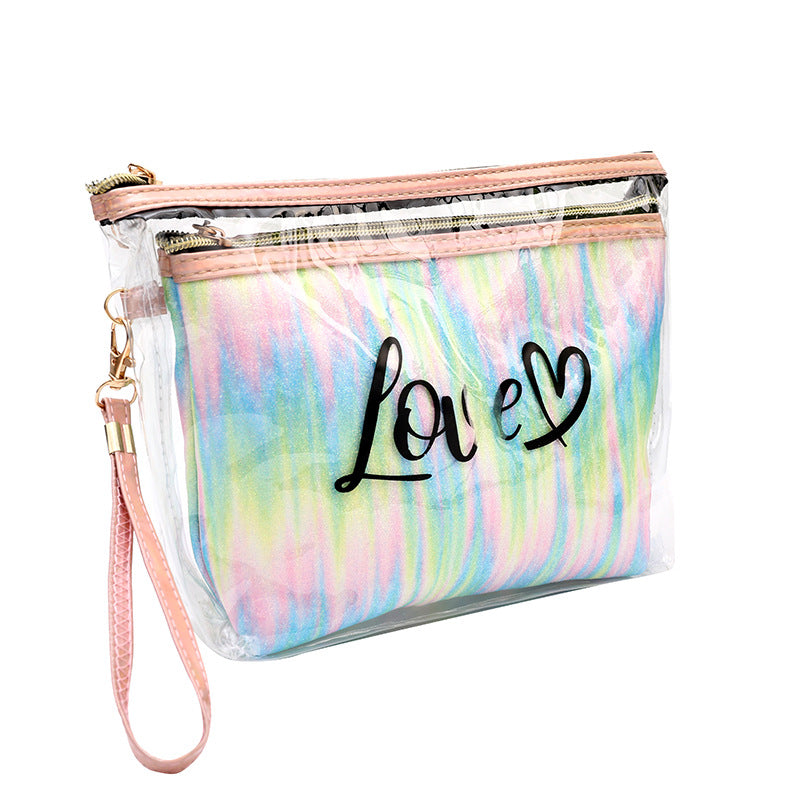 2PCs Portable Makeup Organizer Bag-LOVE(SA2405-125) Cosmetic Organizer Apricot 5904Green