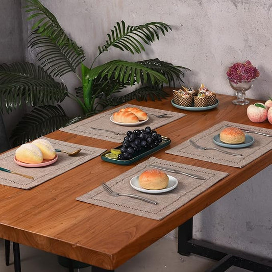 2PCs Rectangular Shape Placemats-5852    (SA2405-252)Brown Table Mats Apricot