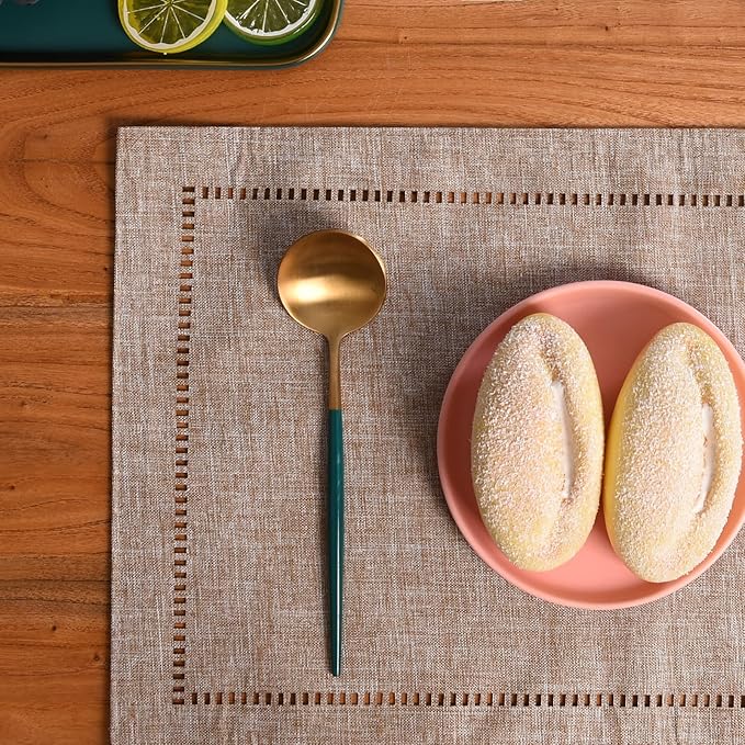 2PCs Rectangular Shape Placemats-5852    (SA2405-252)Brown Table Mats Apricot