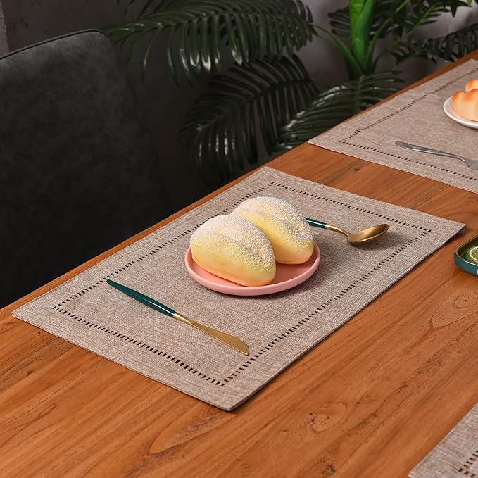 2PCs Rectangular Shape Placemats-5852    (SA2405-252)Brown Table Mats Apricot