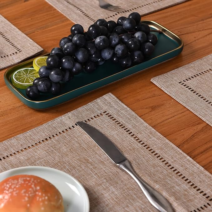2PCs Rectangular Shape Placemats-5852    (SA2405-252)Brown Table Mats Apricot