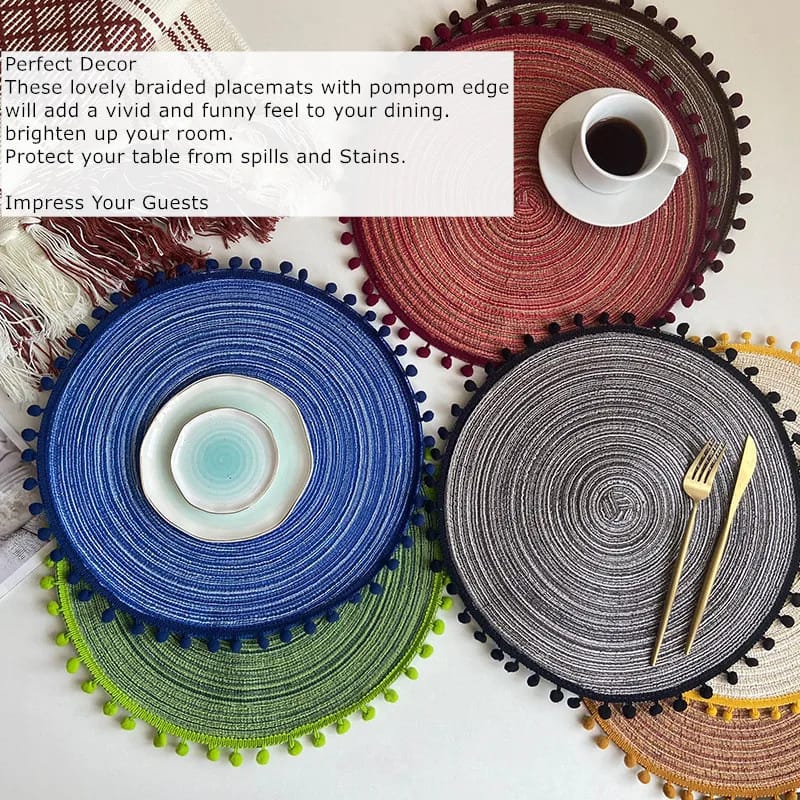 2pc Table Placemat Nordic Style Beads(SA2405-264) Table Mats Apricot