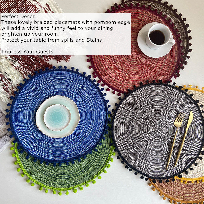 2pc Table Placemat Nordic Style Beads(SA2405-264) Table Mats Apricot