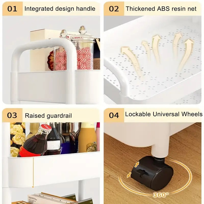 3-Layers Multi-function Trolley Storage Organizer(5295) Storage Organizer Apricot