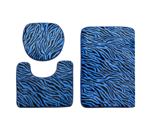 3 PCs Anti Skid Commode Mat Set-Blue Zebra Print Bath Mats Apricot