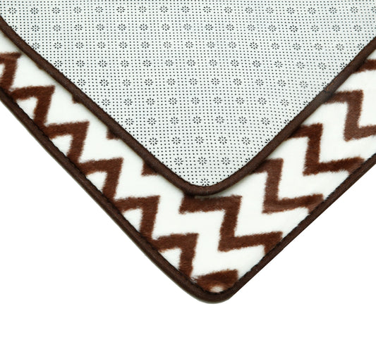 3 PCs Anti Skid Commode Mat Set-Brown Geometric Bath Mats Apricot