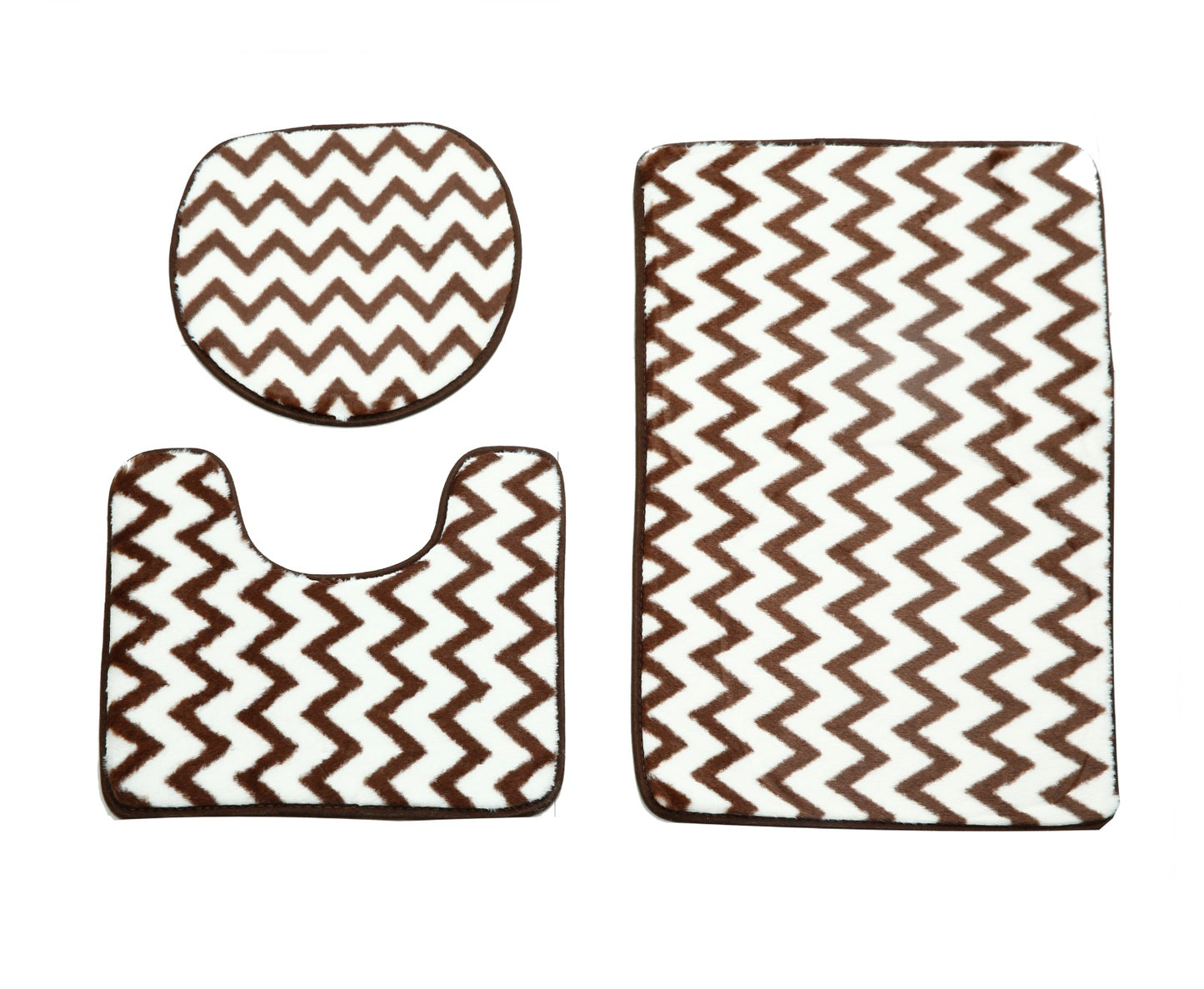 3 PCs Anti Skid Commode Mat Set-Brown Geometric Bath Mats Apricot