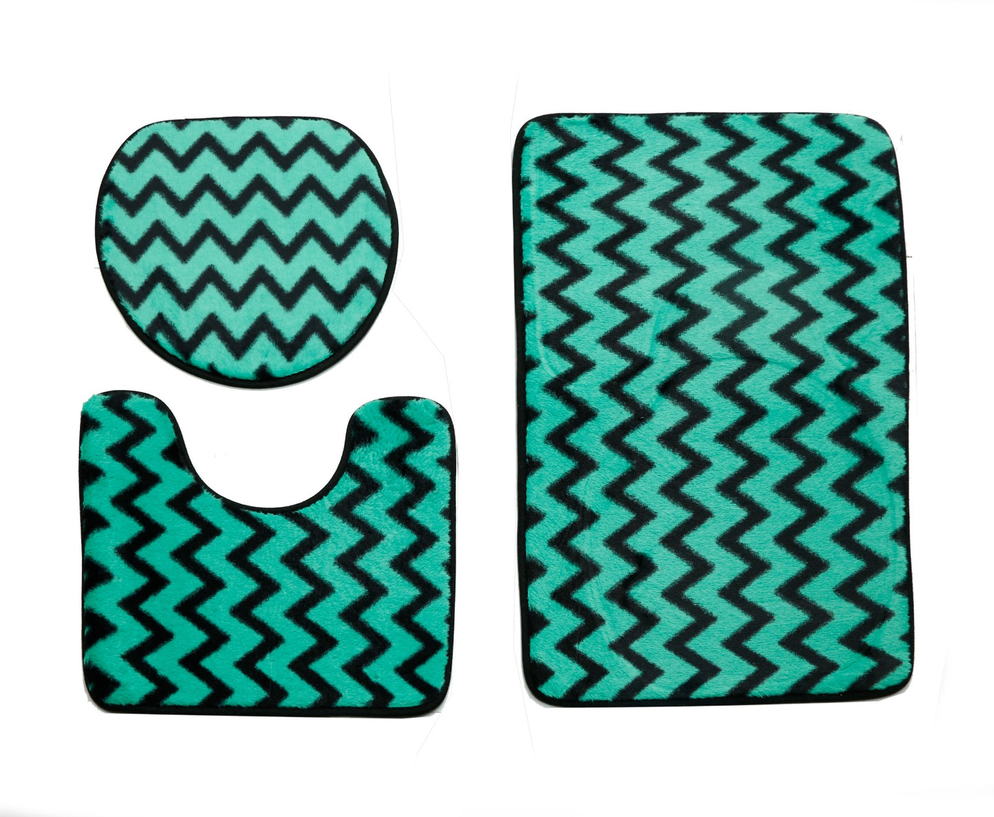 3 PCs Anti Skid Commode Mat Set-Green Geometric Bath Mats Apricot